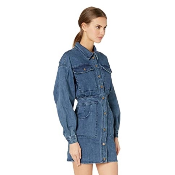 Free People Bo Long Sleeve Denim Mini Dress Button Front Size XS - Picture 3 of 16